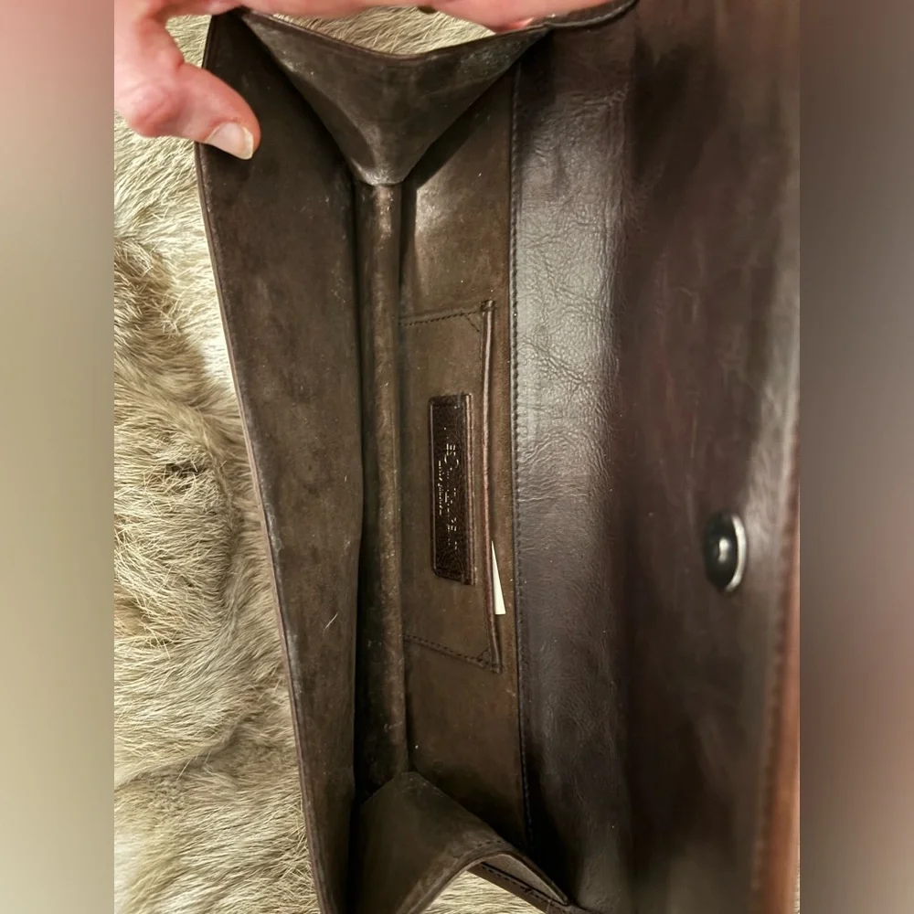 Authentic YSL Calf Hair Brown Leather Clutch Bag Yves Saint Laurent - Picture 6 of 15